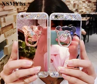 xsmyiss for iphone 13 12 11 pro max xr x xs max 6s 7 8 plus luxury bling diamond ring stand glitter mirror cover soft phone case