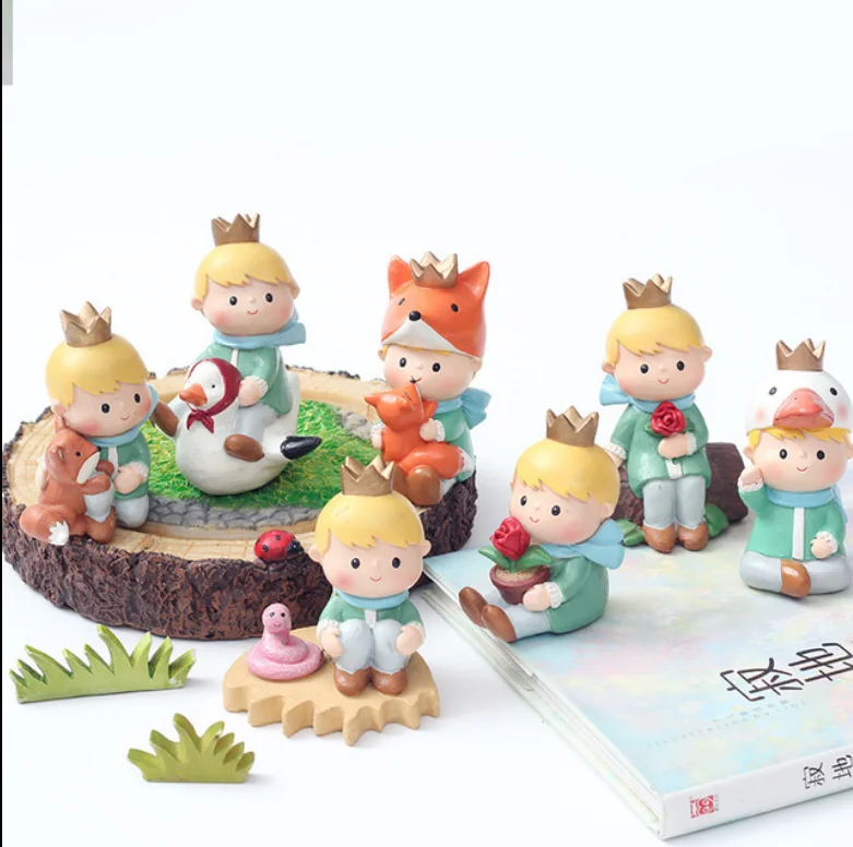 

Little Prince with red Rose and Fox fairy garden Action resin miniature Figurines toys For Children Gifts kids room home decor
