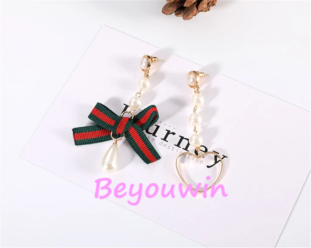200pcs/lot fashion red green pearl heart style earrings wholesale stylish lady tassel for girl | Украшения и аксессуары