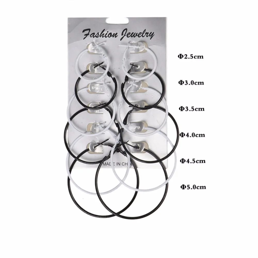 

6 Pairs/Set Hoop Earrings Women Jewelry Circle Fashion Black White Charm Simple Hair Accessories