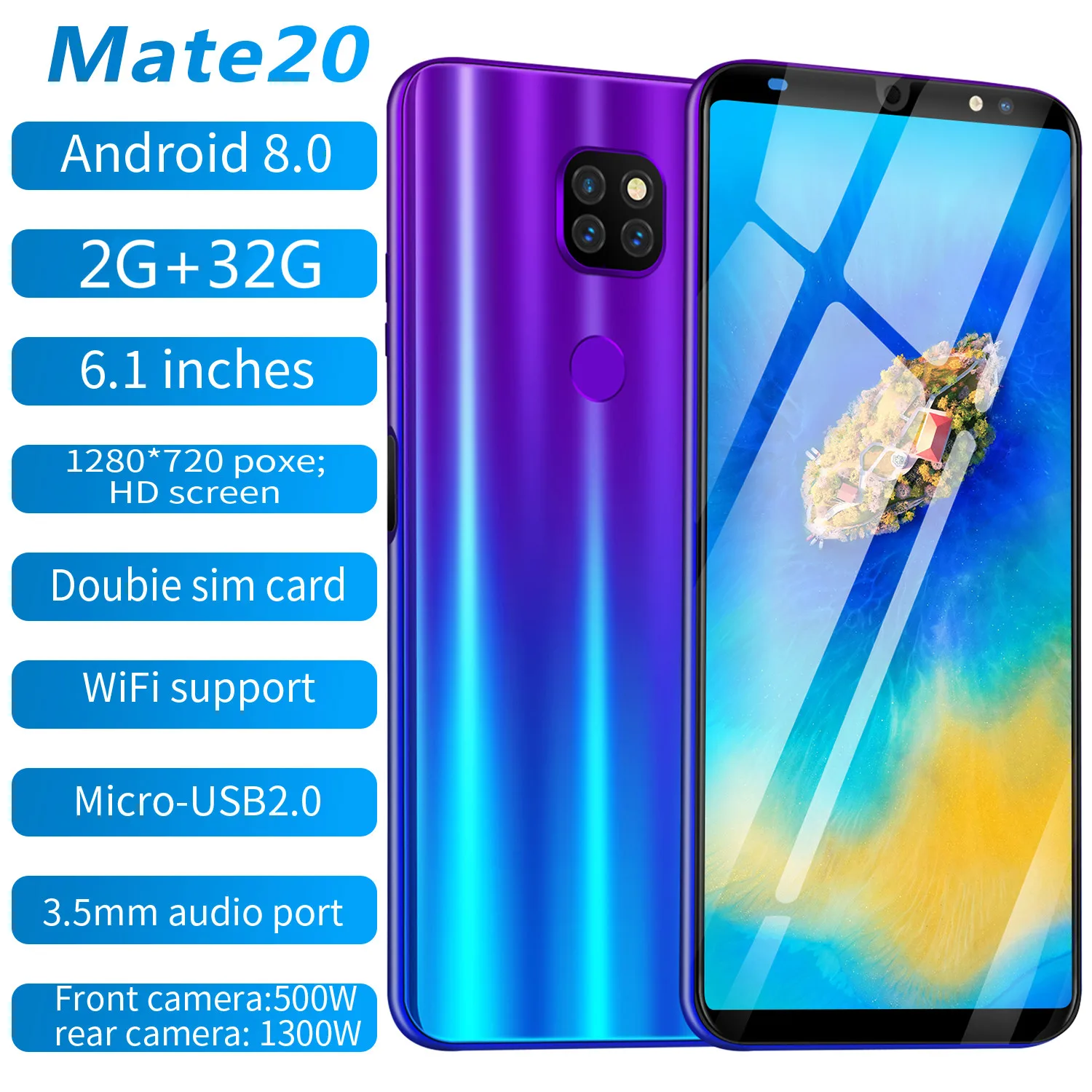 Недорогой CHAOAI 2 ГБ + 32 Гб Смартфон Android Mate20 Pro 6 1 ''полноэкранные мобильные