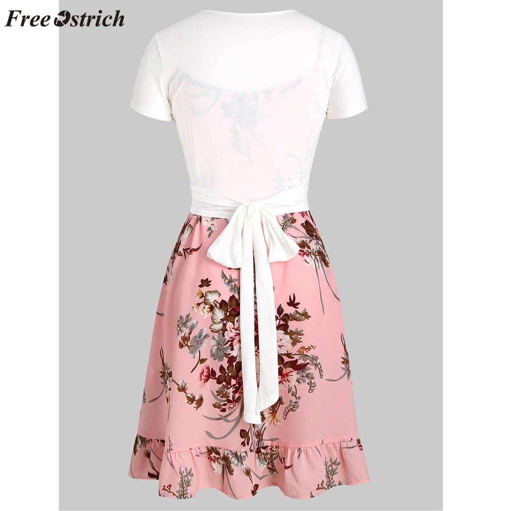 Платье с коротким рукавом и принтом в виде страуса комплект футболкой