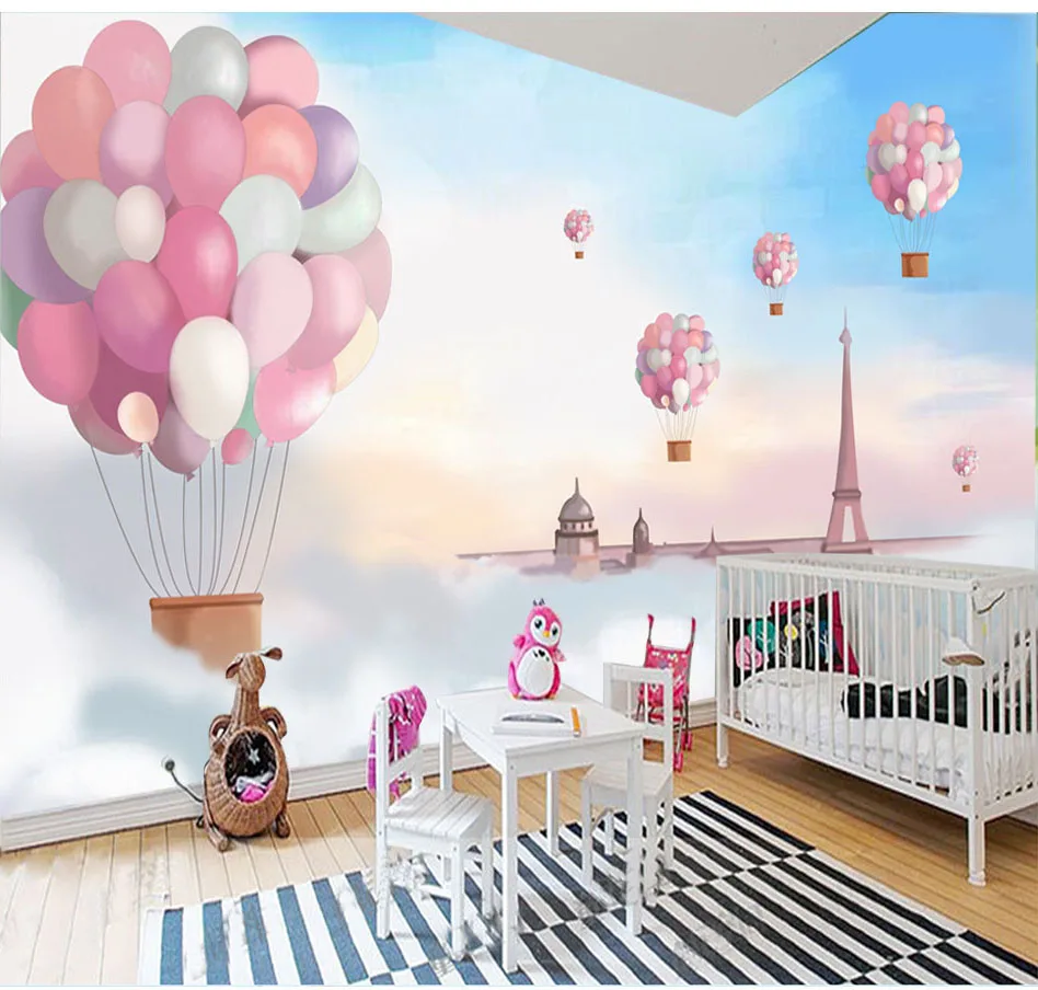 8d Cartoon Pink balloon wall sticker for lliving room TV background wallpaper 3d Kids bedroom mural paper Decor | Обустройство дома