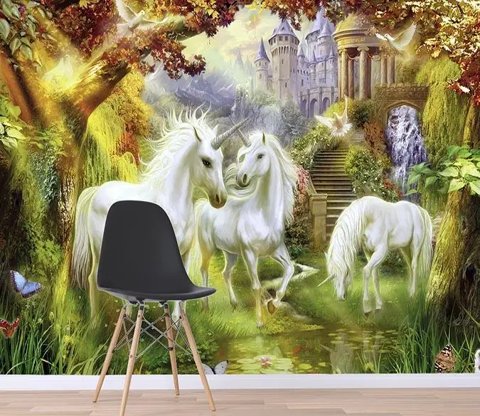 

[Self-Adhesive] 3D Unicorn Sunshine Forest Castle 7 Wall Paper mural Wall Print Decal Wall Murals
