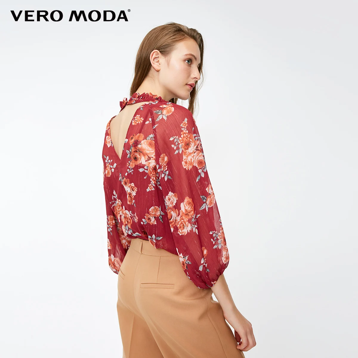 Vero Moda Новая женская печатная ткань v-образным вырезом 3/4 рукава шифоновая блузка, Топ | 318458502