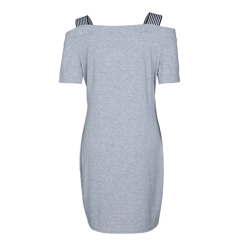 2018 Fashion Hollow Out Bandage Striped Print Dress Women Off Shoulder Long Sleeve Loose Sexy Back Mini Vestidos Bodycon Женская