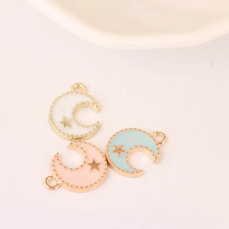10pcs 12*16MM Diy gold alloy metal enamel moon star charms handmade fashion earring making bracelet pendant jewelry accessories | Украшения