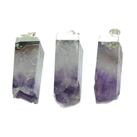 purple rectangle natural stone druzy pendant women 2021 raw cluster geode druzy quartz rough crystal pendant with silver plated