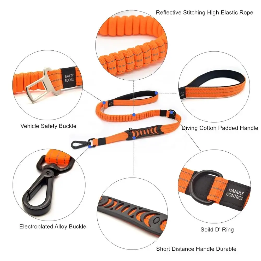 Банджи поводок для собак анти-шок питомцев Светоотражающий с ремнем