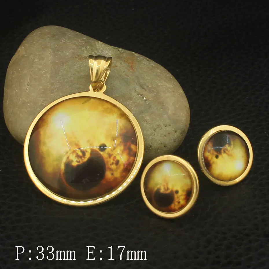 Ювелирные изделия из нержавеющей стали Круглые золотистого цвета подвеска и