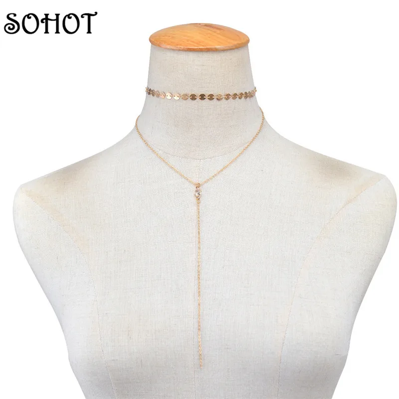 SOHOT простой дизайн золотой серебряный цвет металлическая цепочка колье женское