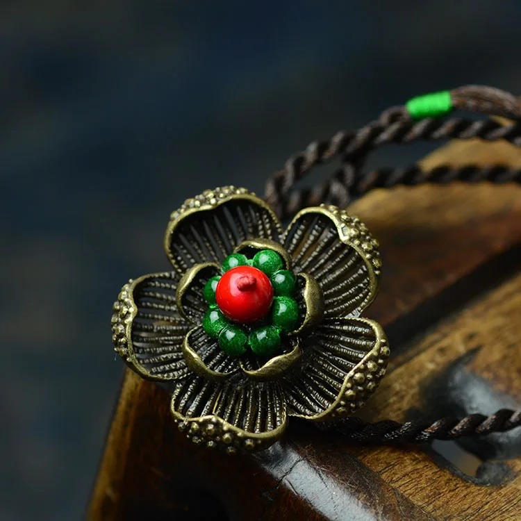 DIY Этнические украшения национальные медные цветы натуральный камень длинное