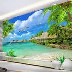 Настенные 3D-обои на заказ, кокосовое дерево, морской пейзаж, настенная живопись, фоновая самоклеящаяся Водонепроницаемая наклейка для гостиной, телевизора, дивана
