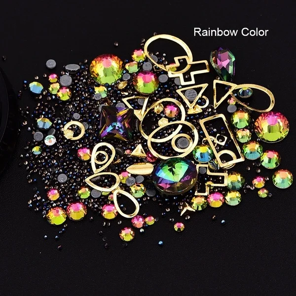Rainbow Color 1 коробка смешанные цветные Стразы для ногтей 3D хрустальные камни для дизайна ногтей украшения Diy Дизайн Маникюр s Розовый декор - Цвет: Rainbow Color