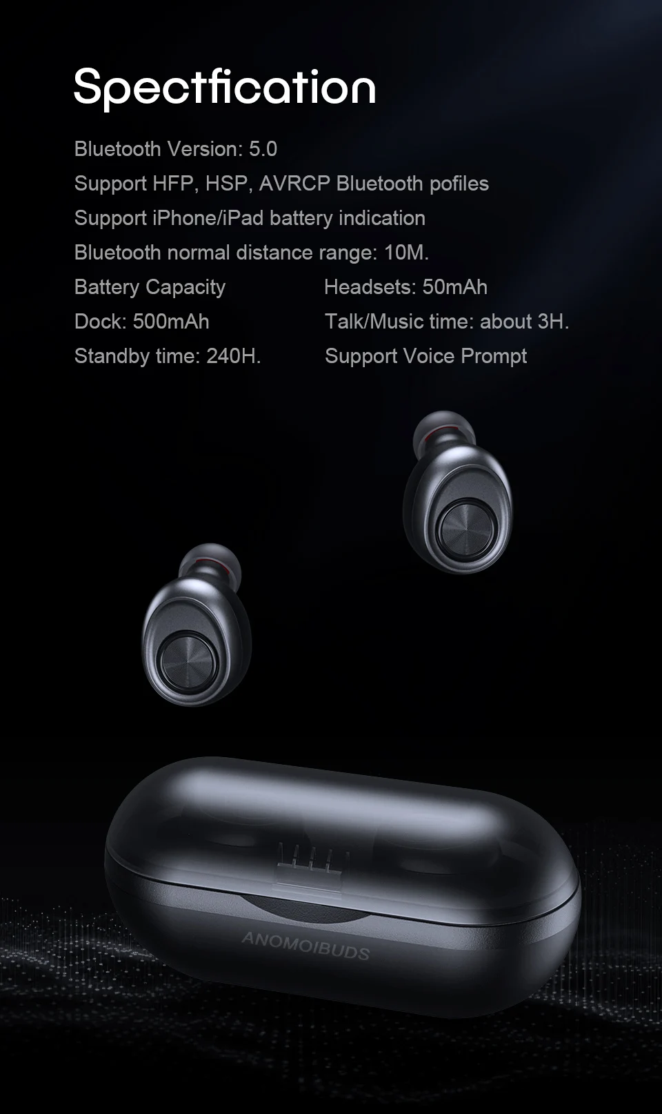 Anomoibuds капсулы Bluetooth наушники TWS V5.0 3D стерео наушники беспроводные наушники спортивные игры гарнитура для Xiaomi