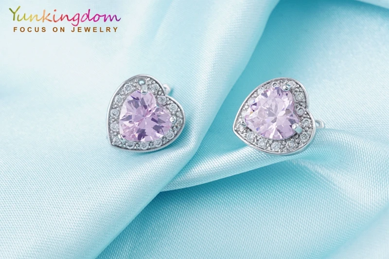 Yunkingdom элегантное розовое сердце с украшением в виде кристаллов серьги-кольца