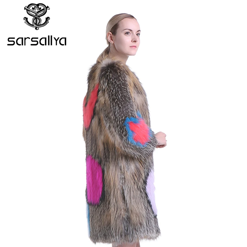 Sarsallya Настоящее пальто с мехом модный вязаный натурального трикотажного