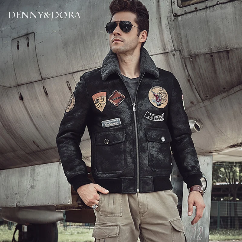 Denny&ampDora Стильная черная мужская мотоциклетная куртка из овчины — короткое