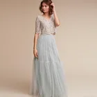 Элегантная синяя длинная фатиновая юбка на заказ, трапециевидная юбка подружки невесты на молнии, юбка для свадебной вечеринки, Saia Faldas