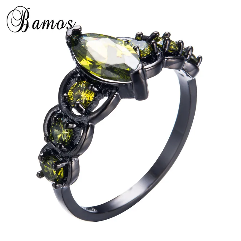 Olive Green Мистическое фиолетовое/красное/зеленое циркониевое многоцветное кольцо Bamos с камнем по месяцу рождения, кольцо с черным золотом, обручальные кольца радуги для женщин - Цвет основного камня: Olive Green