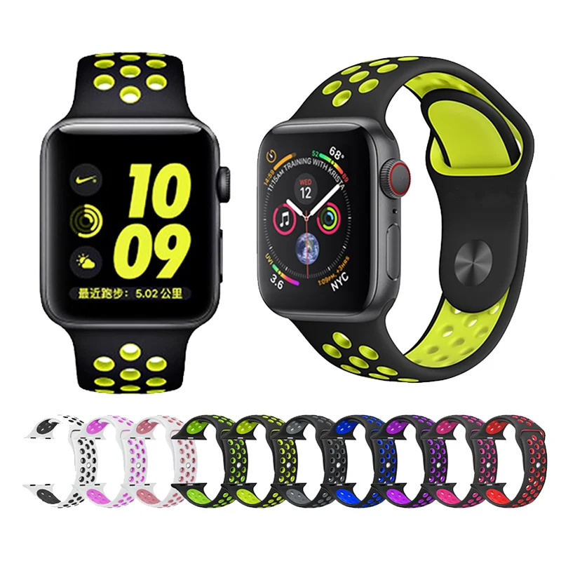 Новый дышащий силиконовый спортивный ремешок для Apple Watch 4 3 2 1 42 мм 38 резиновый