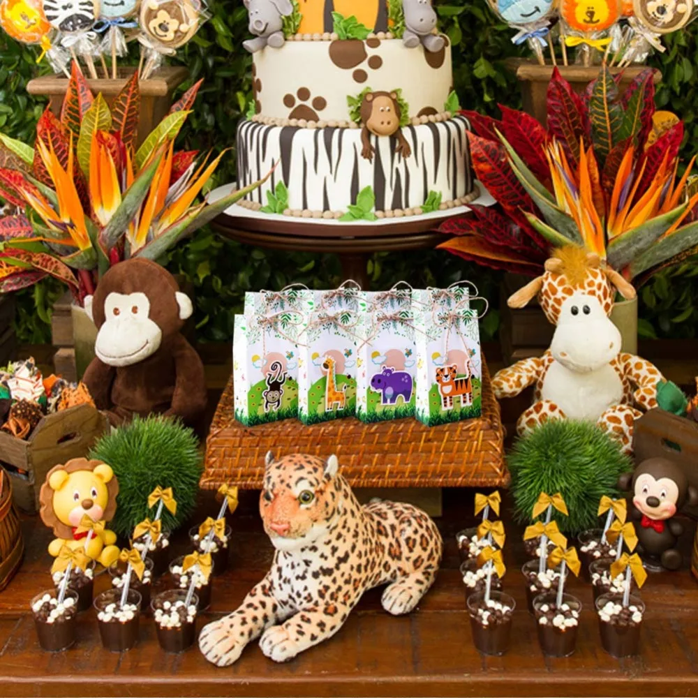 

OurWarm 6pcs Safari Animals Favor Boxes Jungle Party DIY Decoration Junble Themed 1st Birthday Supplies Woodland Baby Shower