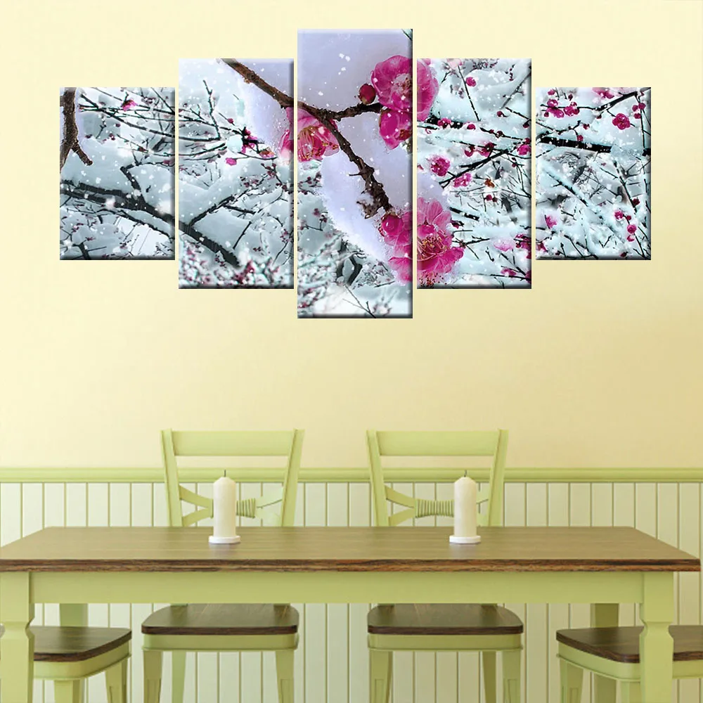 5 Pieces HD Print Painting Plum in the snow Modular For Modern Decorative Bedroom Living Room Home Wall Art Decor | Дом и сад