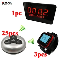 wireless pager restaurant calling paging system 1 led display 3pcs watch wrist receiver25pcs call transmitter button pager