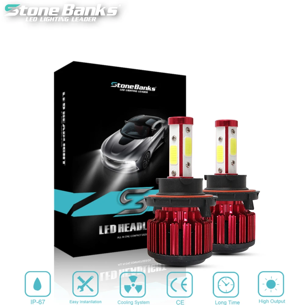 Светодиодный фар автомобиля лампы 4 стороны СВЕТОДИОДНЫЙ с Canbus Error Free 9003 9004 9005 9006 9007 5202 H4 H1 H3 H11 H7 H13 Светодиодные Автомобильные фары лампы