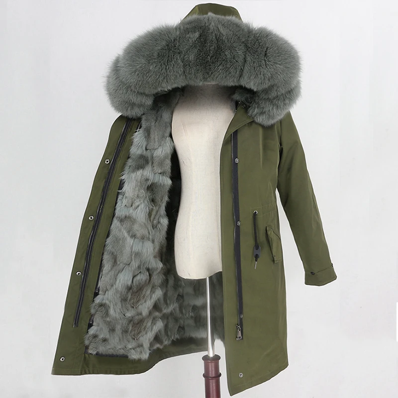 green green OFTBUY X-long водонепроницаемая верхняя одежда, парка из натурального меха, пальто из натурального Лисьего меха, зимняя куртка для женщин, капюшон из меха енота, теплая Съемная Новинка - Цвет: green green