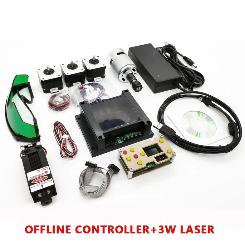 with 3W Laser ЧПУ 3 оси Управление Системы V3.3-150W GRBL лазерная гравировка машины в автономном режиме Управление Панель шаговый двигатель ER11 мотор шпинделя - Цвет: with 3W Laser