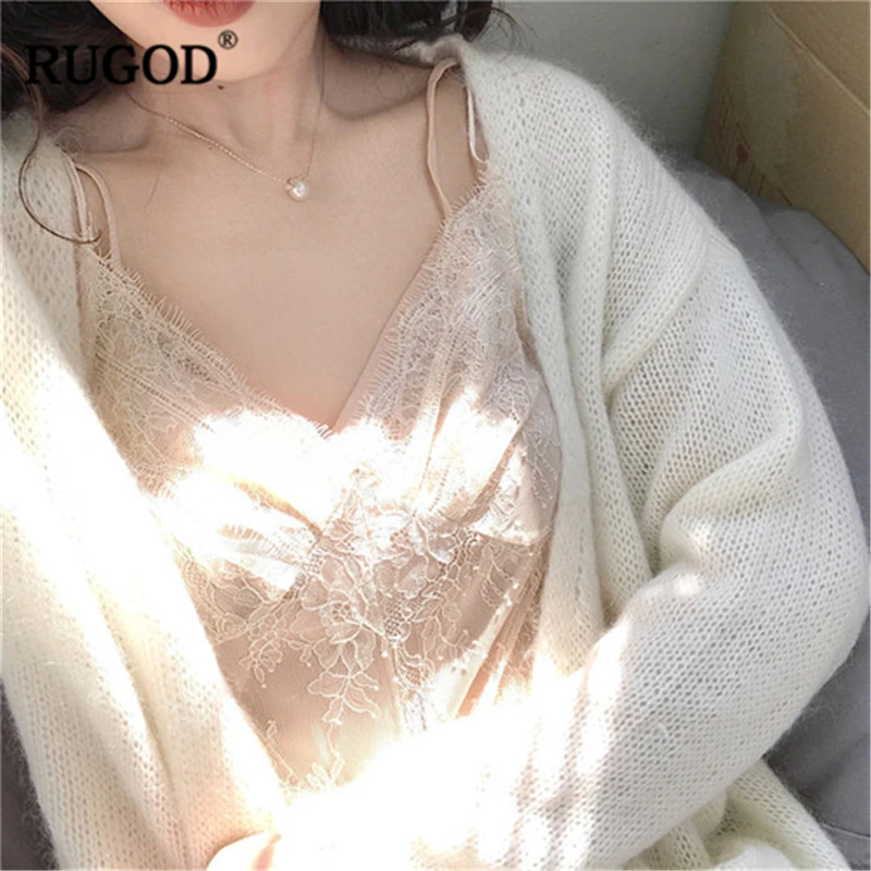 RUGOD/Новое Элегантное женское кружевное платье с кардиганом вырезами тонкое на