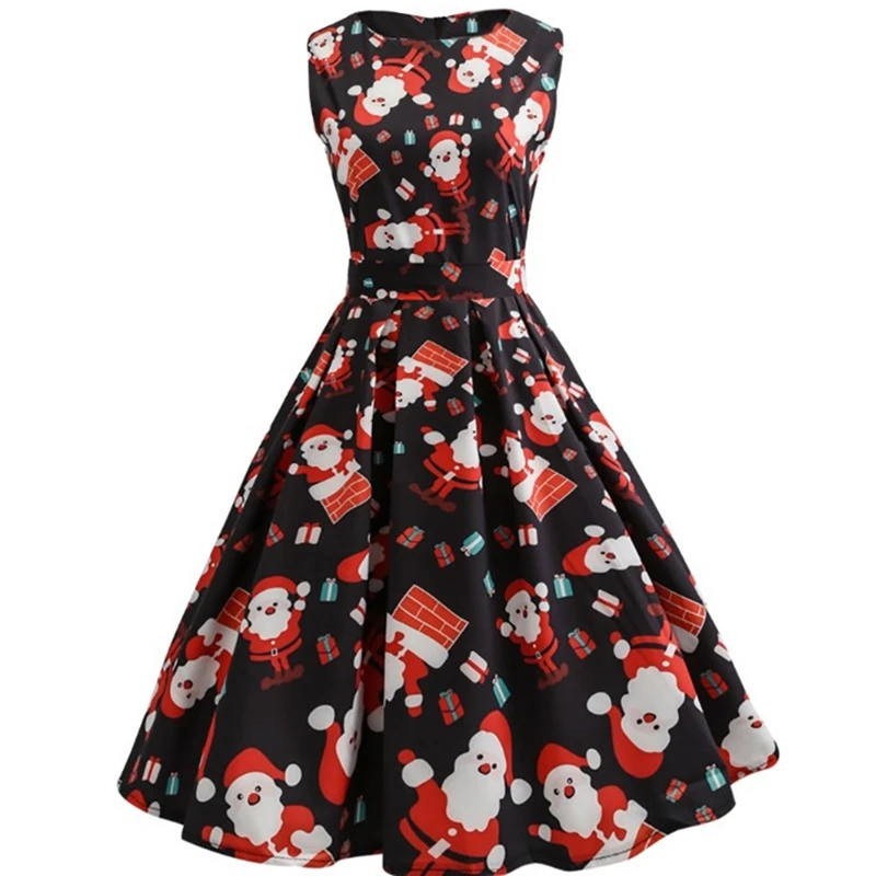 2018 Rockabilly Dress Summer Women Floral Print 50s 60s Vintage Sleeveless Elegant Christmas Party Vestidos Sundress | Женская одежда