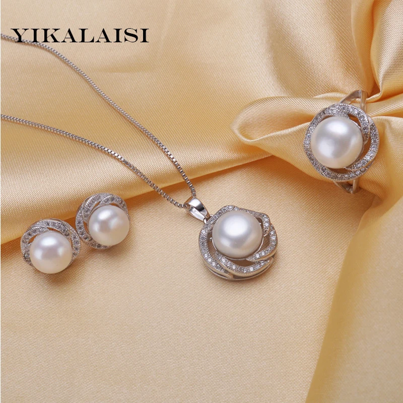 

YIKALAISI 2017 natural freshwater pearl Pendant Necklace/Earrings jewelry set for women 925 sterling silver jewelry wedding