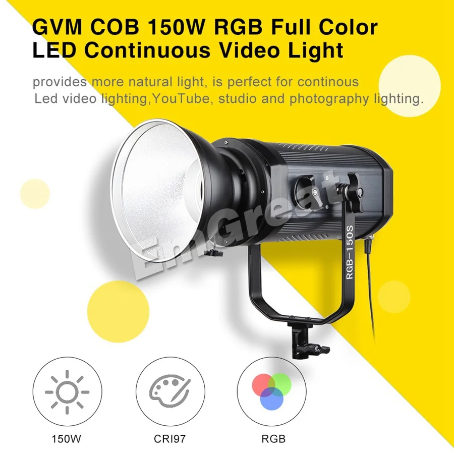 GVM RGB-150S COB RGB Полноцветный Светодиодный светильник для видеосъемки CRI 95+ TLCI 95+ двухцветный 2000 K-5600 K с регулируемой яркостью для фото видео студии DSLR