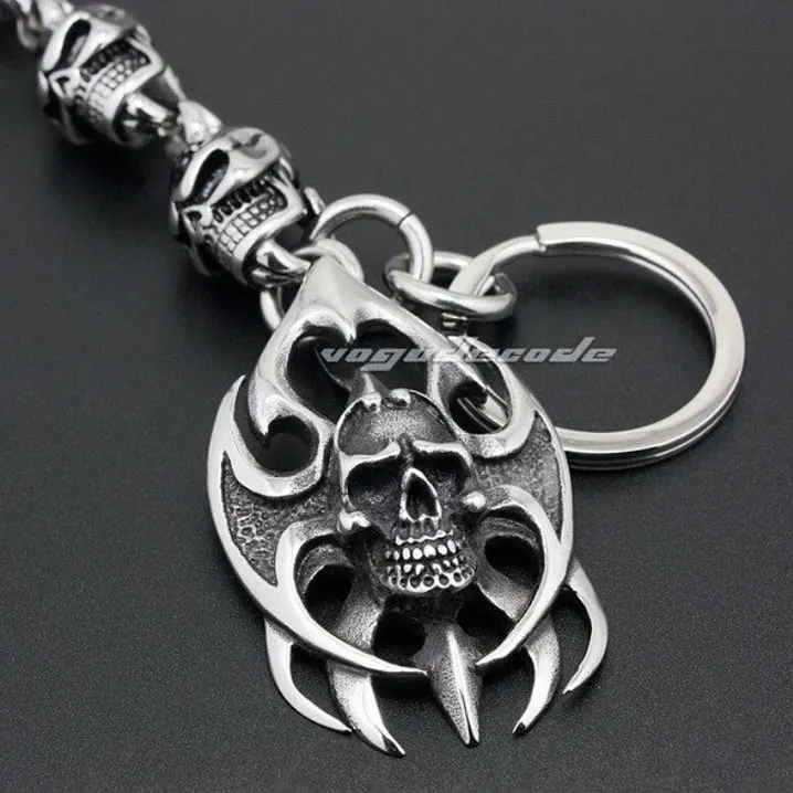 Unique Fashion Waist Pendant Solid 316L Stainless Steel Cool Men's Biker Tribal Totem Huge Skull Keychain Keyring 6H001KC | Украшения и