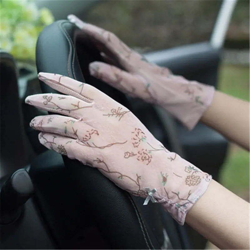 skin pink Женские перчатки, летние кружевные перчатки для защиты от солнца, женские нескользящие Ультра-тонкие перчатки для вождения с защитой от ультрафиолета, светильник для сенсорного экрана, Роскошный Ретро стиль, FS08 - Цвет: skin pink
