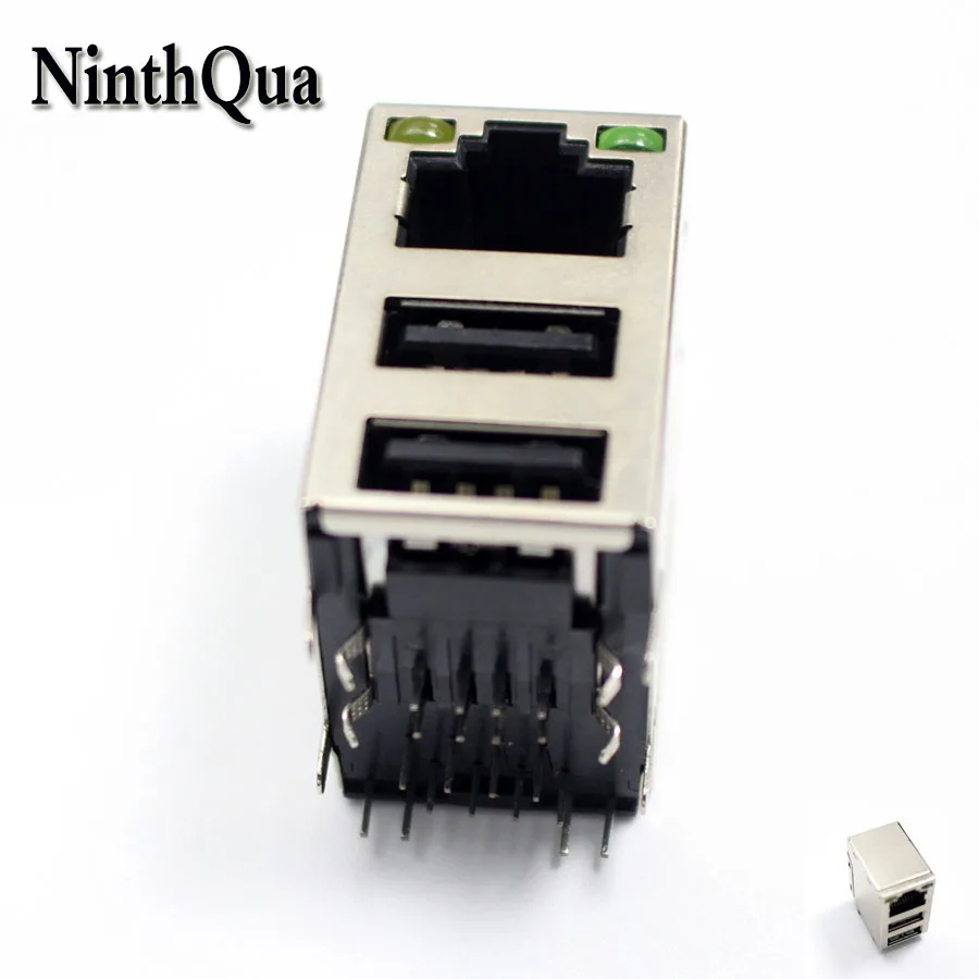 1 шт. USB + RJ45 Ethernet кабель гнездовой разъем с 2 светодиодными разъемами для