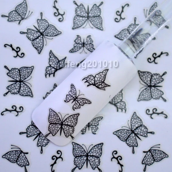 Новинка 2016 черный кружевной дизайн стикеры 3D на ногти Nail Art Наклейки для ногтей