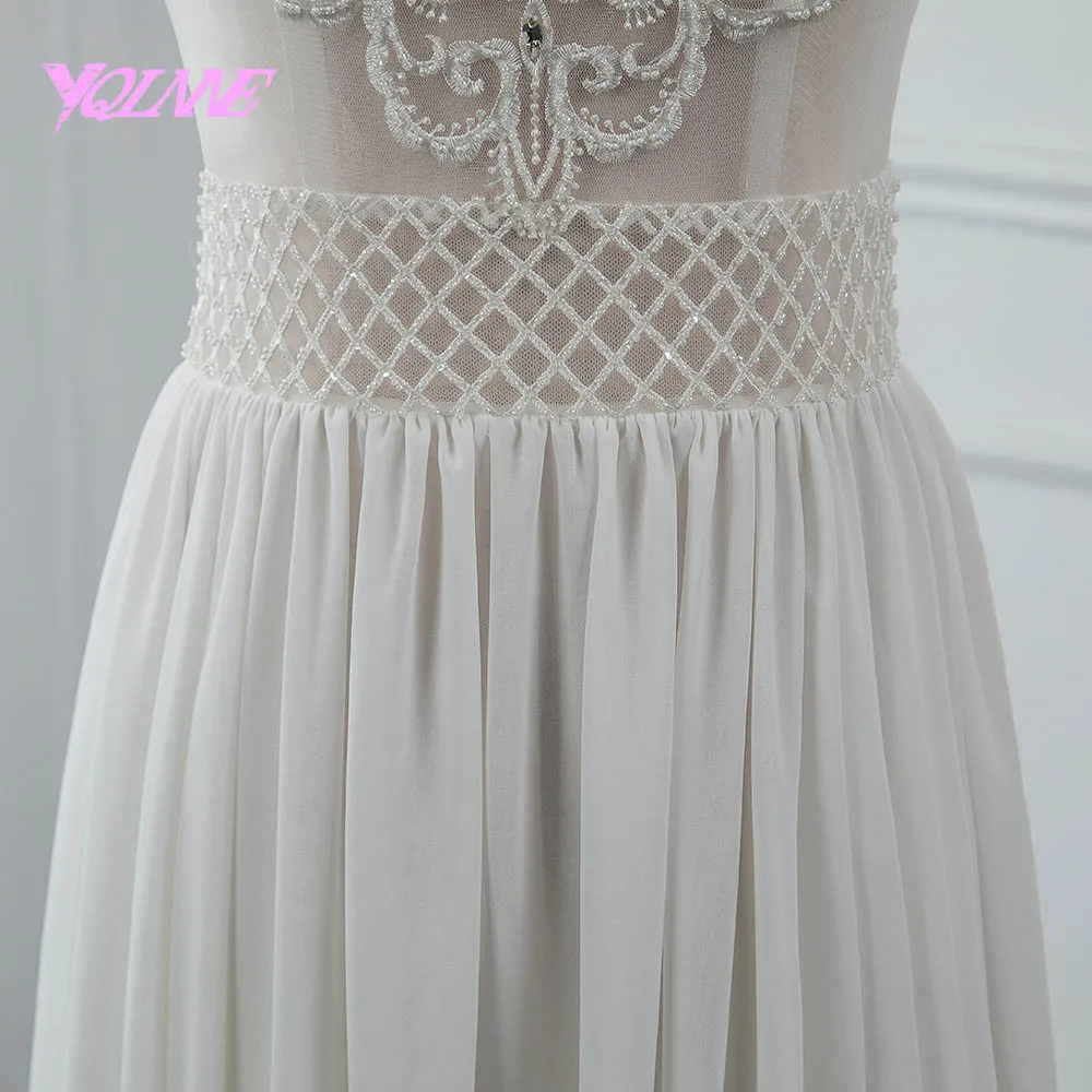 YQLNNE Robe De Mariee пляжное свадебное платье с вышивкой Иллюзия жемчужные бусины свадебное платье из шифона
