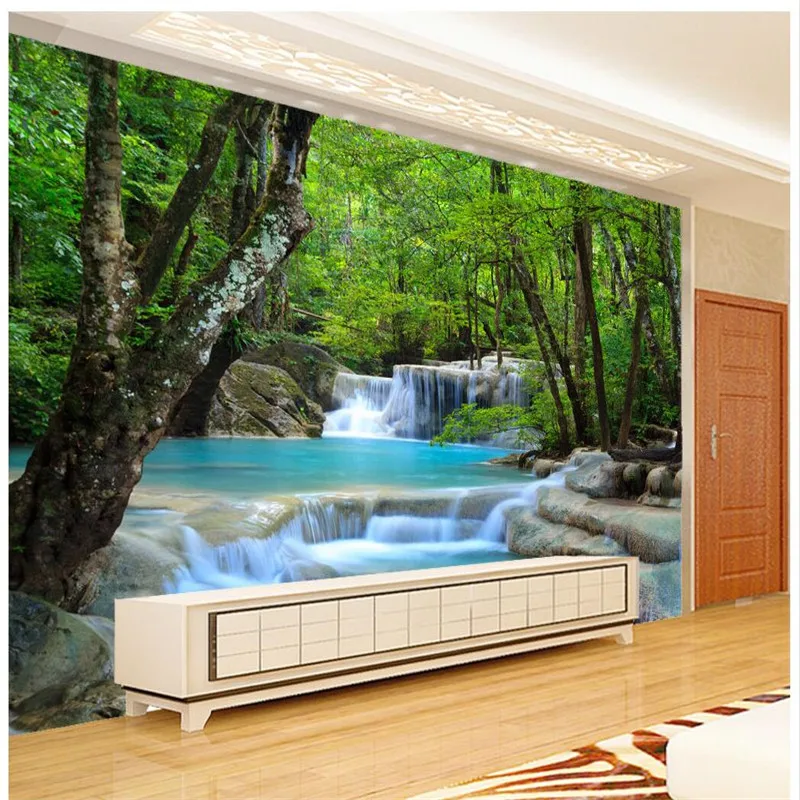 

beibehang Wall Panel 3d Wallpaper Forest Trees Creek Photography Background Modern Art Mural for Living Room Large Painting