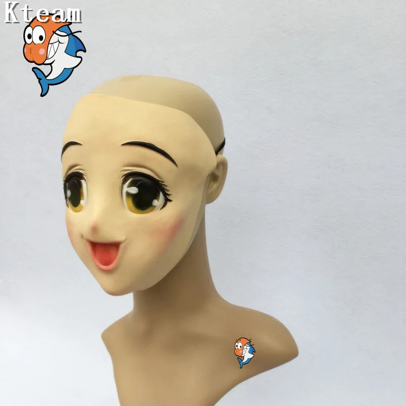 Латексная женская маска кигуруми на половину лица с шарнирными глазами