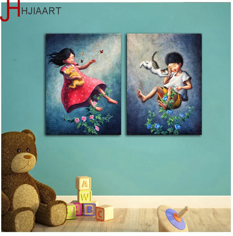 Скандинавский питомник для малышей и картина с рисунком животных 2 панели без