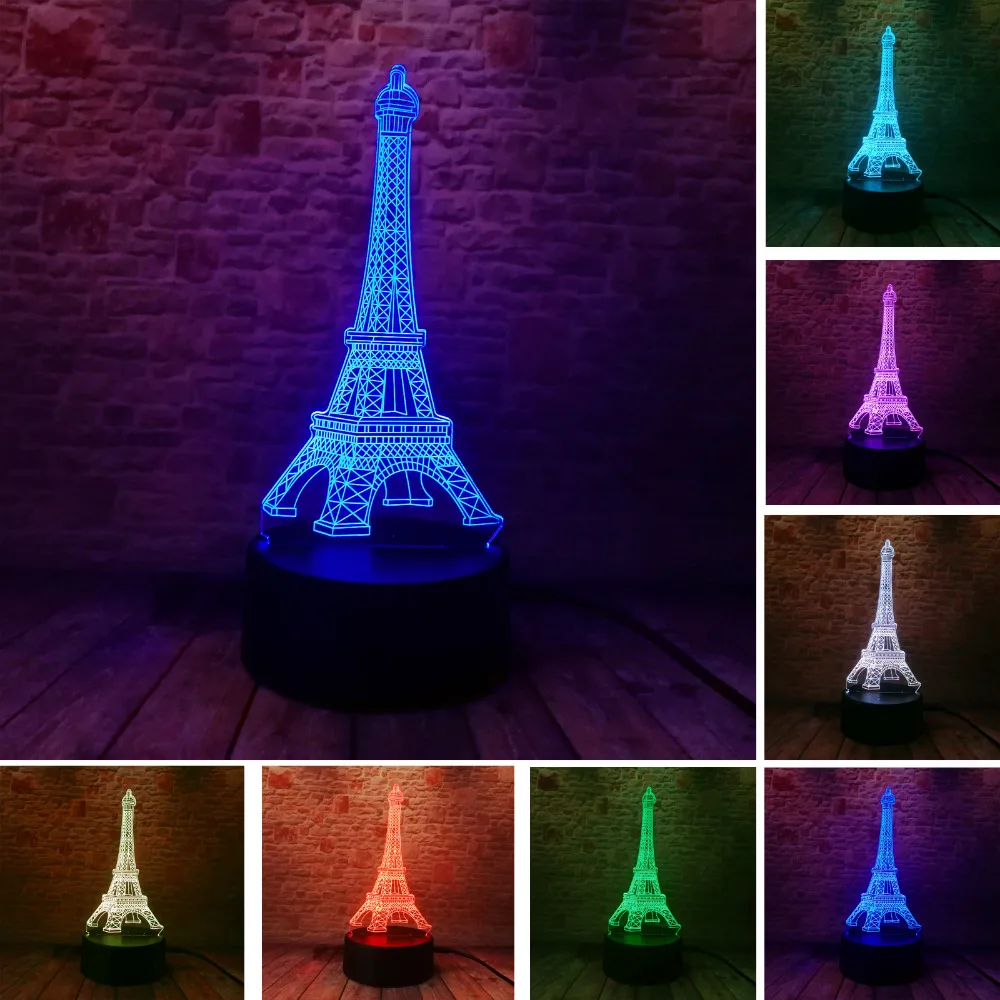 3D Мода романтическая Франция Эйфелева башня LED ночник RGB переменчивое настроение
