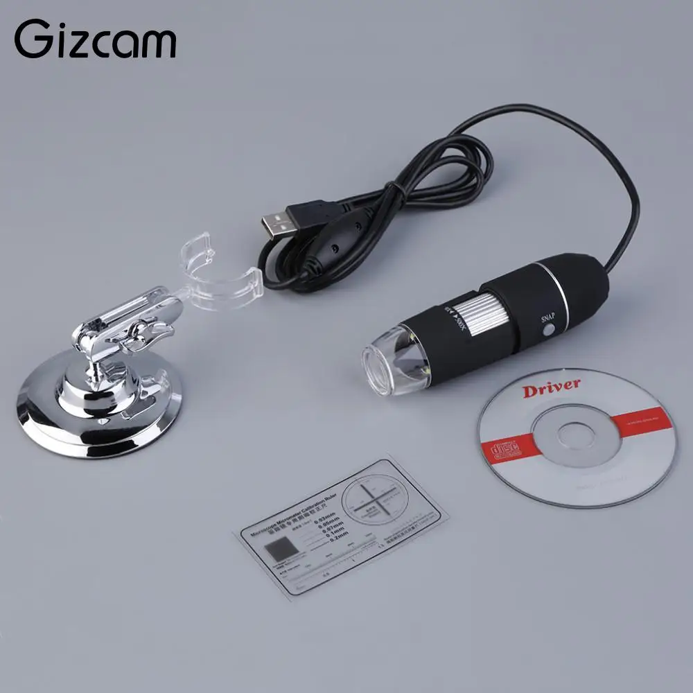 Gizcam Мини светодиодный цифровой микроскоп 50 500X 2MP Электронный USB эндоскоп CMOS Видео