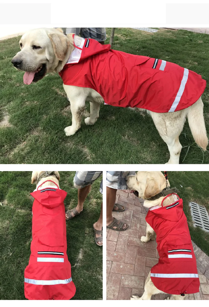 FP24 Large Dog Raincoat Waterproof Hooded Rain Jacket Reflective Clothes Apparel for Golden Retriever Labrador 3XL-5XL | Дом и сад