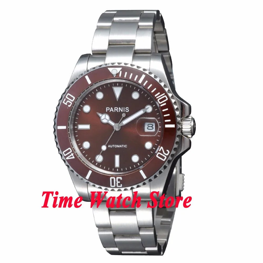 

Parnis 40mm Miyota 8215 5ATM Automatic Men's watch coffee dial luminous sapphire glass ceramic bezel