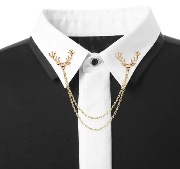 Модная брошь на воротник из сплава с цепочкой в виде животного удачи оленя