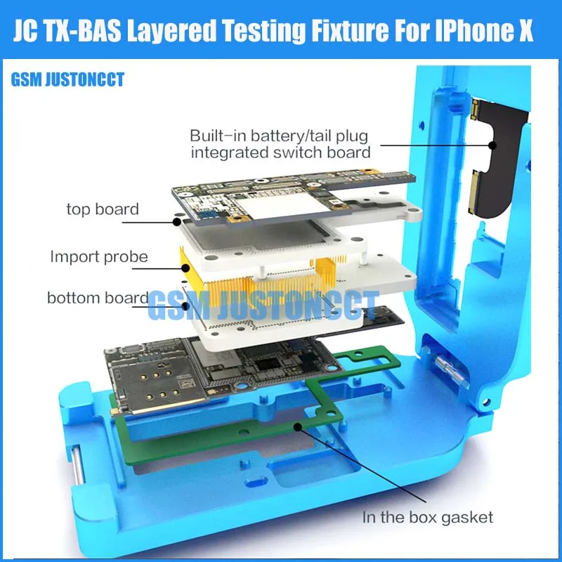 

JC TX-BAS Layered Testing Fixture For IPhone X motherboard test rack Battery free No tail insertion One button open fast Boot Te