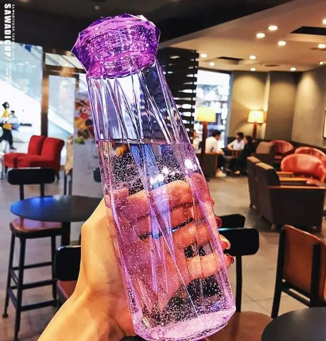 purple 620 мл Алмазная форма детская бутылка для воды мультяшная посуда для напитков Чай Кофе Молоко день рождения Милая бутылка для воды - Цвет: purple